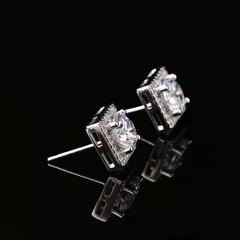 925 Sterling Silver Square Moissanite Stud Earrings 0.5-1 Ct Couples BandsCo Straps