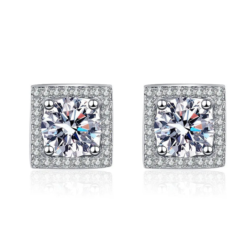 925 Sterling Silver Square Moissanite Stud Earrings 0.5-1 Ct Couples BandsCo Straps