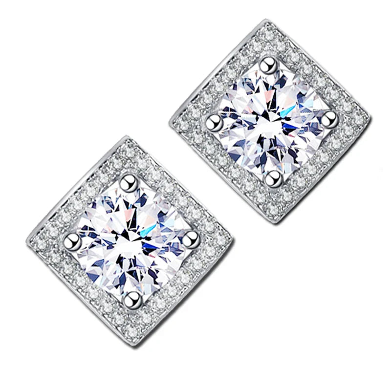 925 Sterling Silver Square Moissanite Stud Earrings 0.5-1 Ct Couples BandsCo Straps