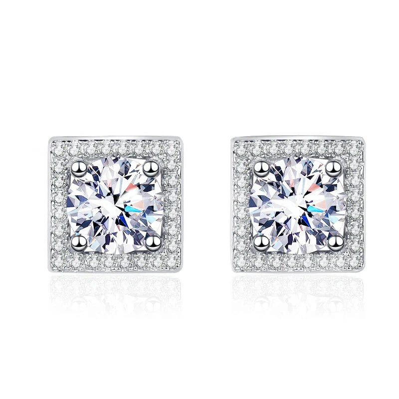 925 Sterling Silver Square Moissanite Stud Earrings 0.5-1 Ct Couples BandsCo Straps