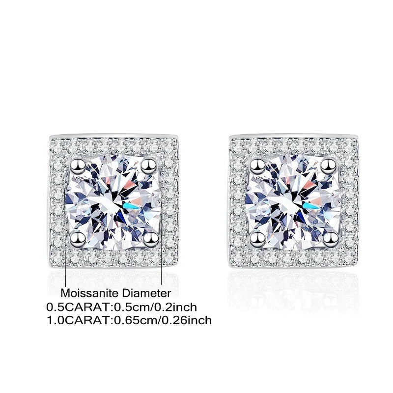 925 Sterling Silver Square Moissanite Stud Earrings 0.5-1 Ct Couples BandsCo Straps