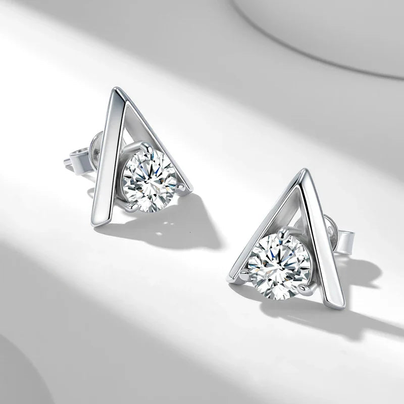925 Sterling Silver V-Shaped 2-Carat (1ctx2) Moissanite Stud Earrings Unisex BandsCo Straps
