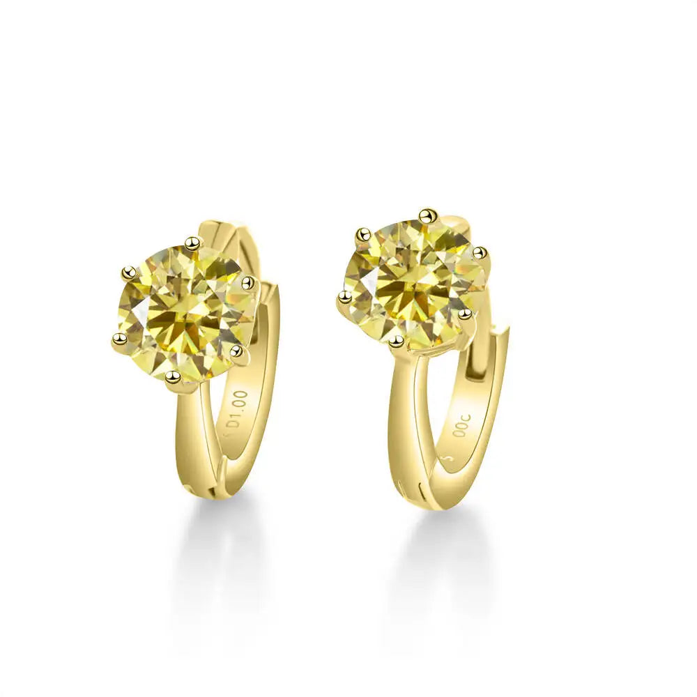 925 Sterling Silver Moissanite Clip-On Earrings Round Six-Prong White Gold BandsCo Straps