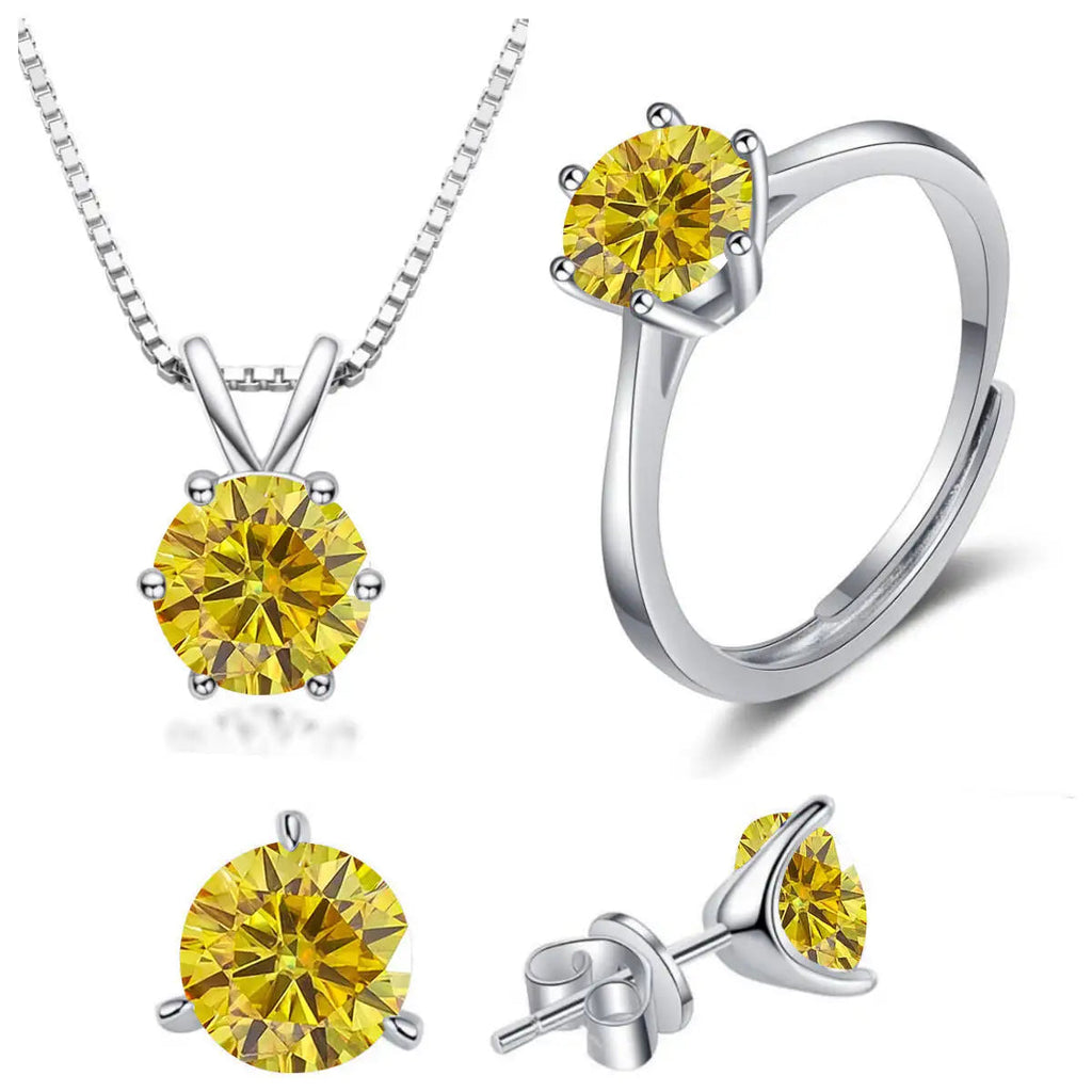 925 Sterling Silver 1ctx4 D Moissanite Necklace Earrings Set Bridal Jewelry BandsCo Straps