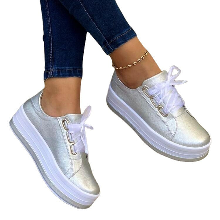Fashion Flats Sneakers Women Ribbon Lace-up Platform Shoes Pi-Mart