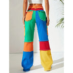 Distressed Color Patchwork Women Denim Pants Fringe High Waist Zipper Fly Jeans 2023 Fall Winter Y2K Streetwear Sexy Club Outfit Purplish Diva