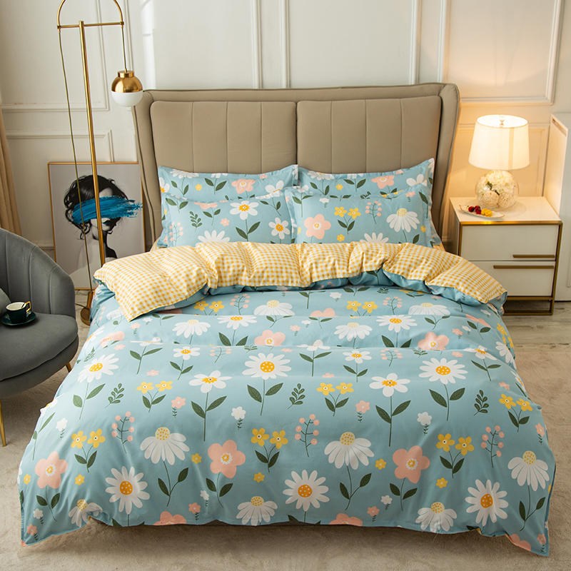 Cover Set Bed Cotton Quilt Bedsheet Bedding Duvet Fitted Pi-Mart