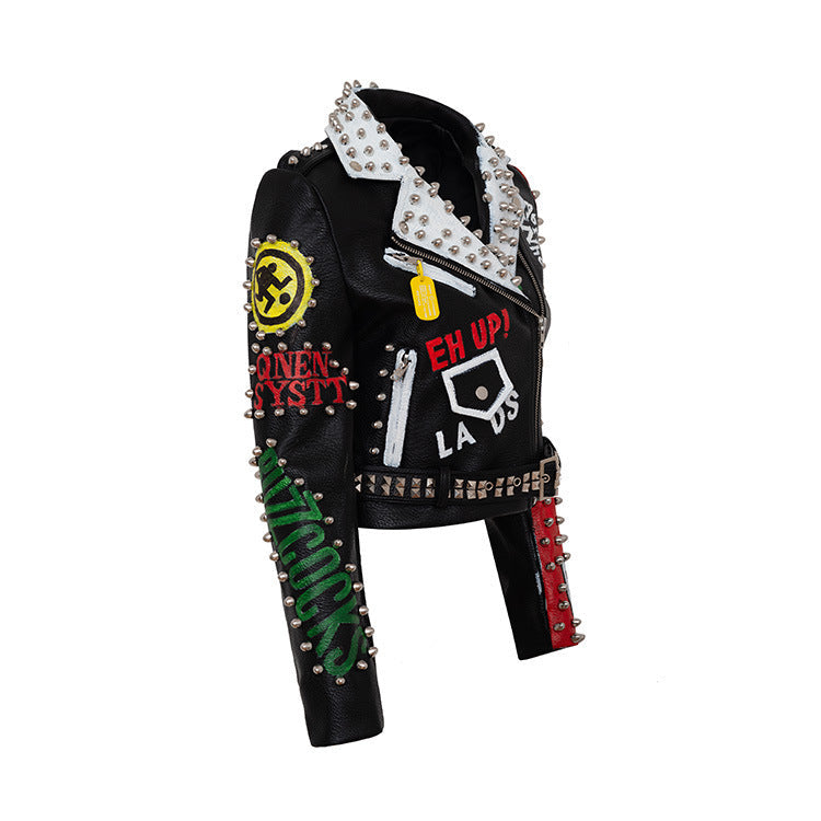 Studded Faux Leather Motorcycle Jacket: Edgy Punk Biker Jacket Pi-Mart