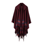 Oversized Scottish Hooded Cardigan - Fashionable Striped Shawl with Luxurious Tassels - Cozy, Windproof & Coldproof for Autumn Winter Outdoors - A Plush Blanket Shawl Cloak Lootquake LLC