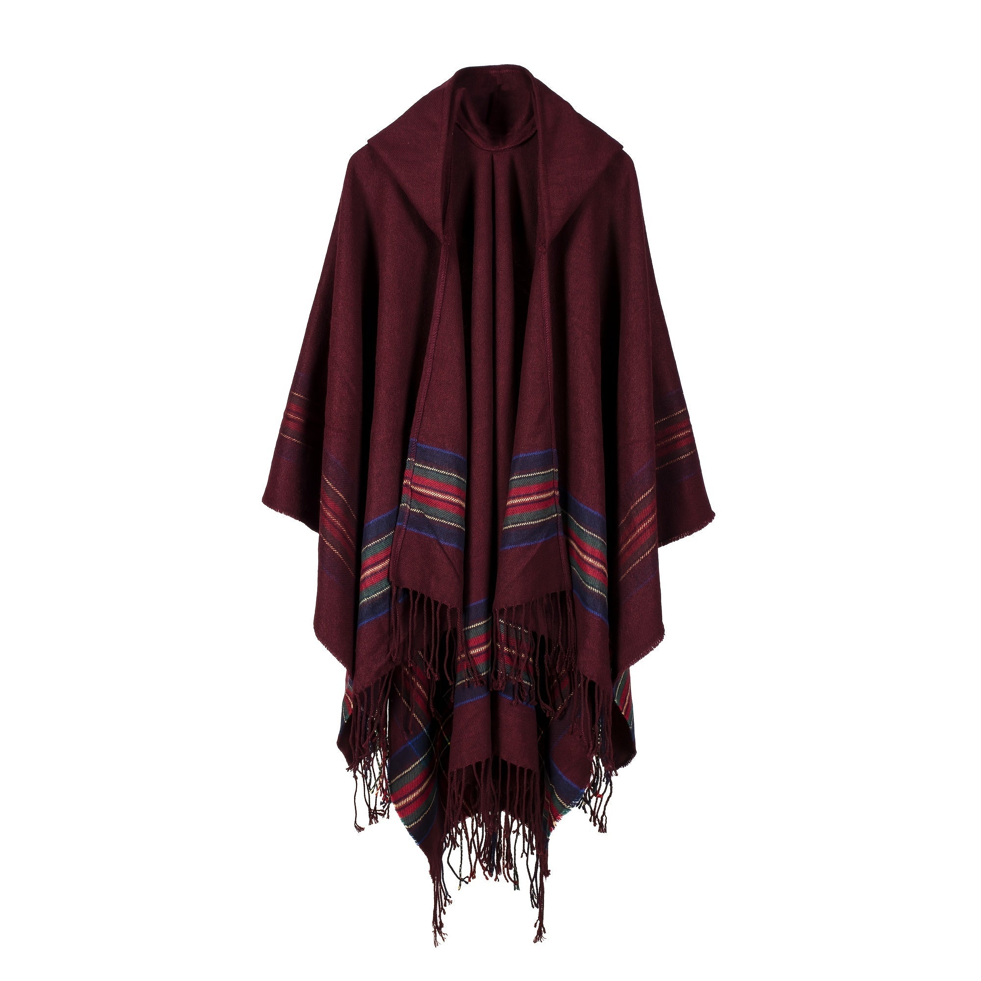 Oversized Scottish Hooded Cardigan - Fashionable Striped Shawl with Luxurious Tassels - Cozy, Windproof & Coldproof for Autumn Winter Outdoors - A Plush Blanket Shawl Cloak Lootquake LLC