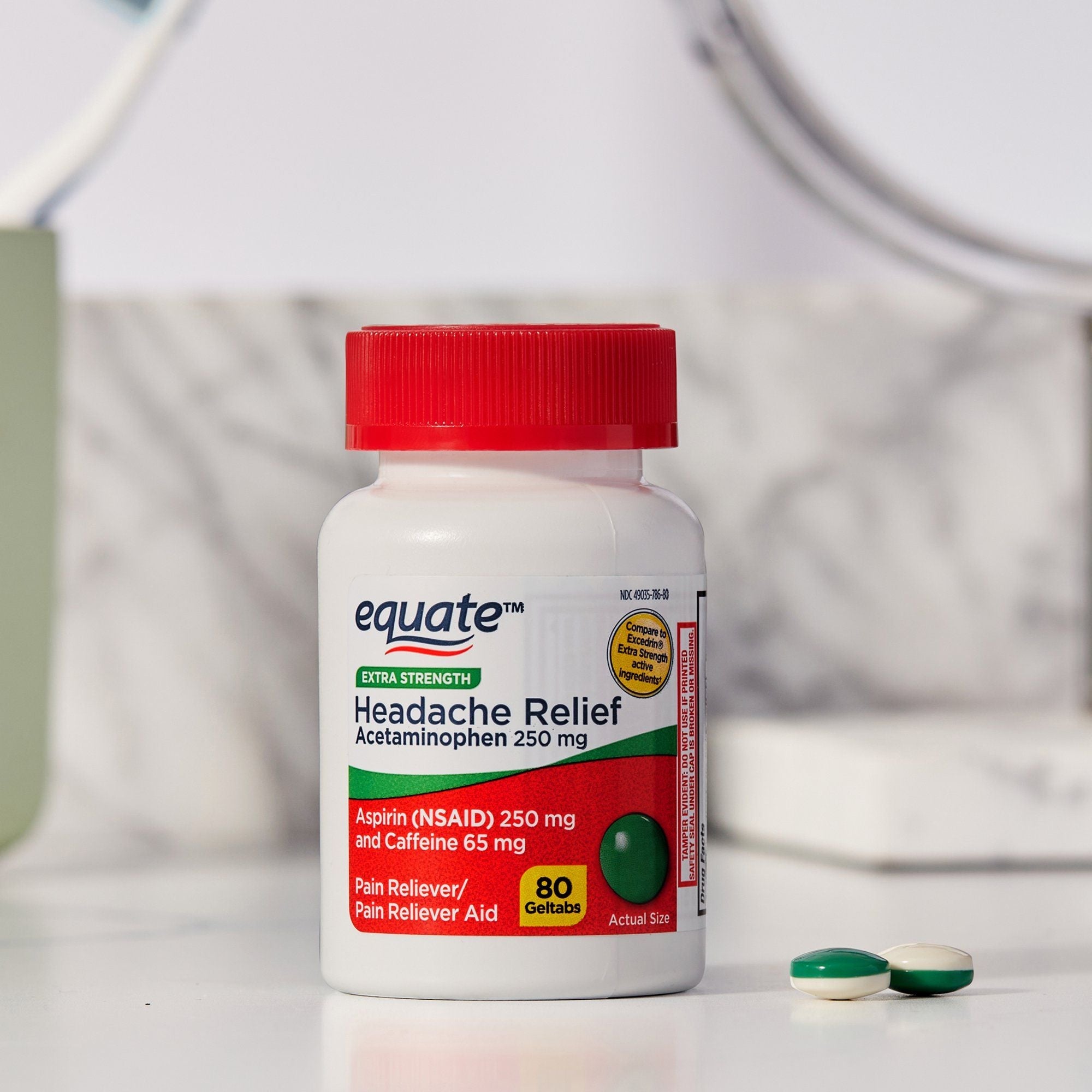 Equate Extra Strength Headache Relief Geltabs; 250 mg; 80 Count