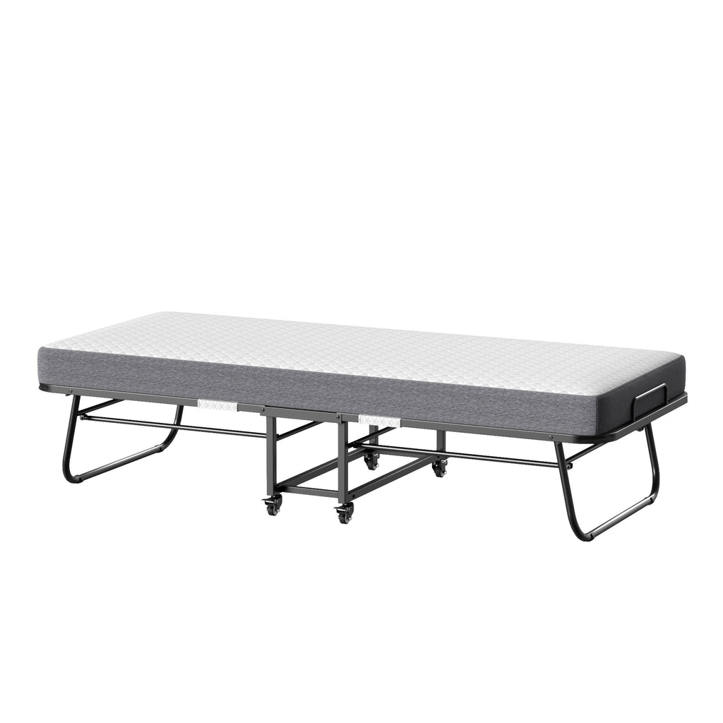 Folding Bed With Mattress  Foam Mattress All Steel Pipe Frame Pi-Mart