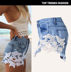 Women's Cutoff Pocket Distressed Ripped Jean Denim Shorts Lace Beach Vacation Bohemian Western Hot Pants - SJB-DIAMOND ELITES
