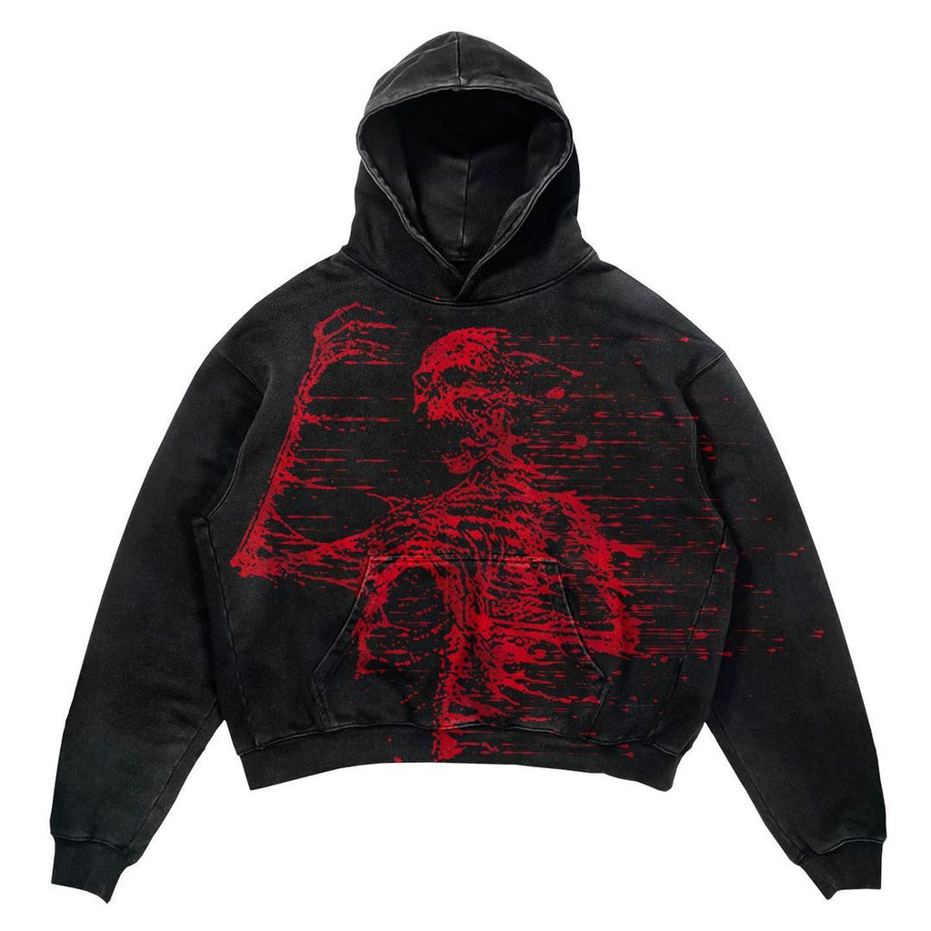 Punk Design Printed Hoodie Harajuku Street Clothing Y2 Fashion Large Hoodie Hip Hop Gothic Long Sleeve Pi-Mart