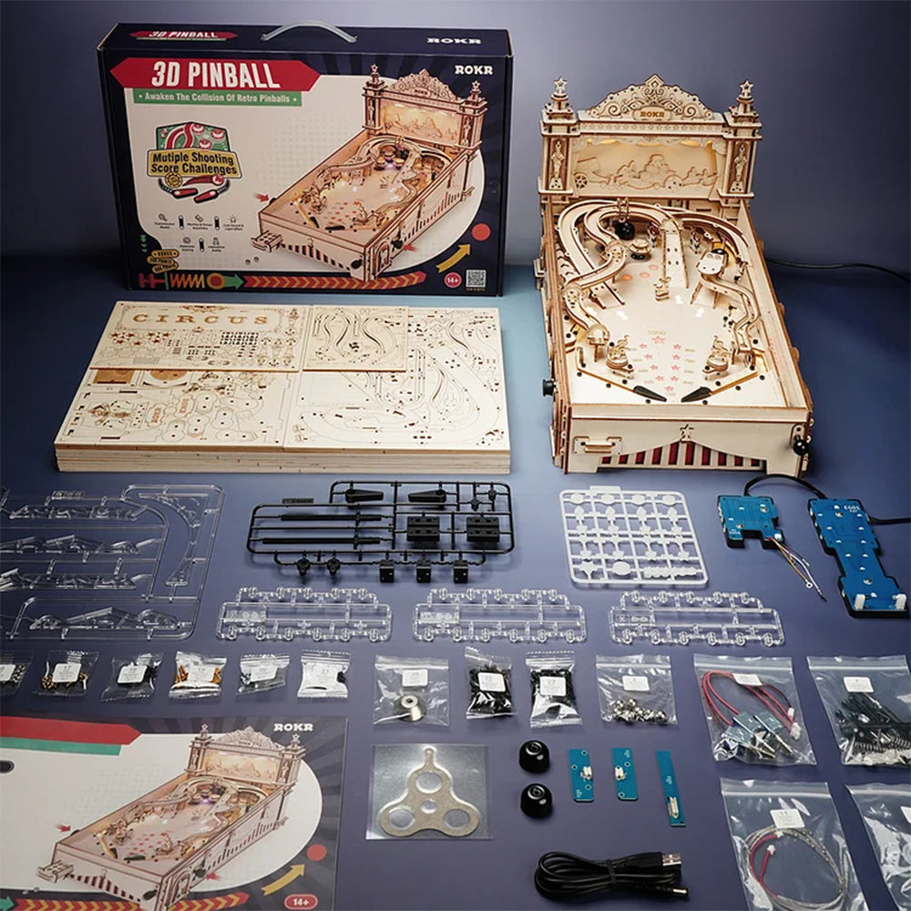 Robotime ROKR DIY Pinball Machine 3D Wooden Puzzle Amusing Table Game EG01 Pi-Mart