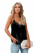 Luxury Lacy V Neck Spaghetti Straps Velvet Tank - SJB-DIAMOND ELITES
