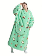 Plus Size Pumpkin Print Flannel Blanket Hoodie - Soft, Cozy, Plush, Hooded, Winter Outwear for Women with Halloween Theme Lootquake LLC