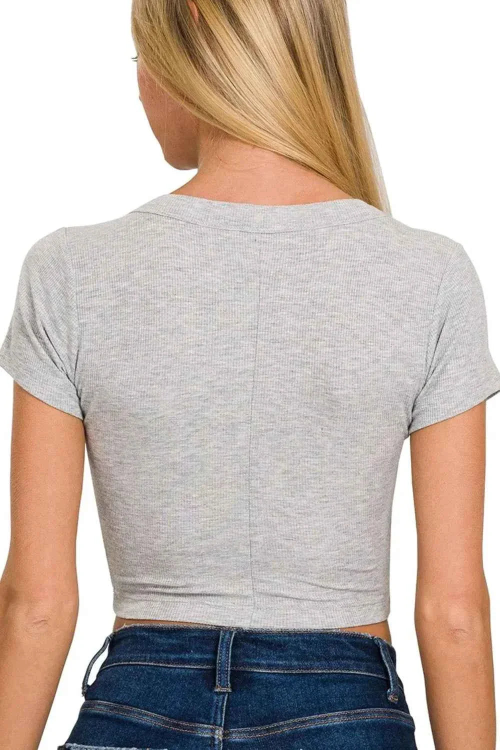 Zenana Ribbed Scoop Neck Crop Short Sleeve Top THRIXINE