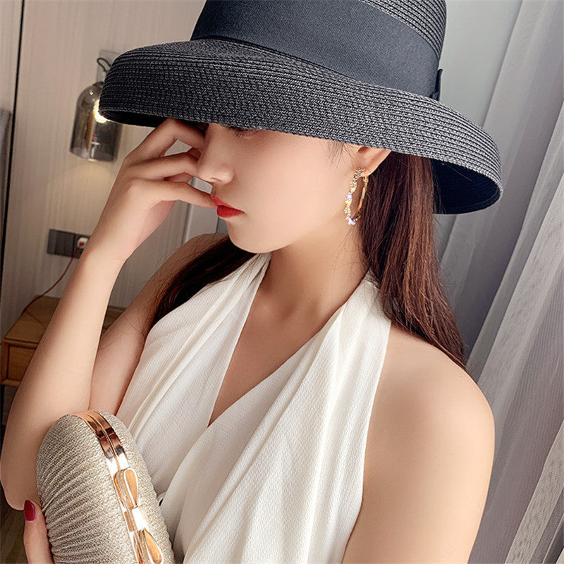 Shiny Screw Crystal Round Hoop Earrings Pi-Mart