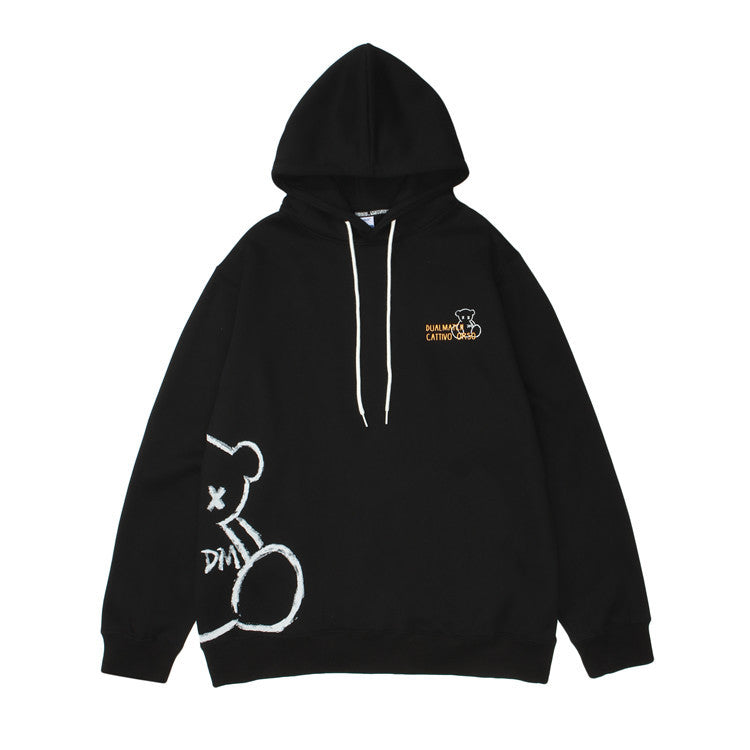 Bear Print Hooded Sweatshirt Men Pi-Mart