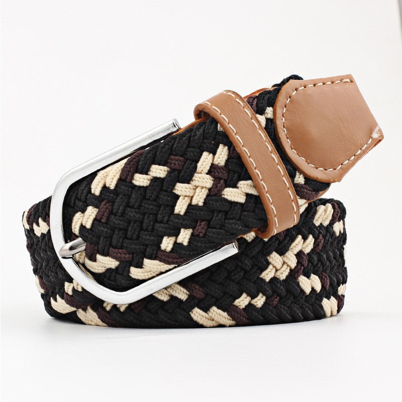 Women's Canvas Belt Student Pants Casual Stretch Braided Needle Buckle Pi-Mart