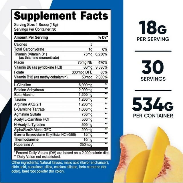 Nutricost Stim-Free Pre-Workout Powder, 30 Servings (Peach Mango) - Non-GMO Supplement EasyOptionXY LLC
