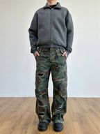 Distressed Military Camouflage Destruction Affixed Cloth Embroidered Loose Straight Cargo Pants Lootquake LLC