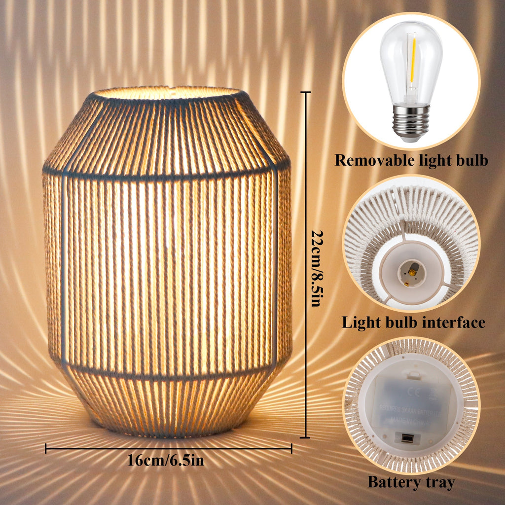 JHY DESIGN 2-Pack 8.5"H Woven Cotton Rope Table Lamps: Cordless, Battery-Powered, 6-Hr Timer Lootquake LLC