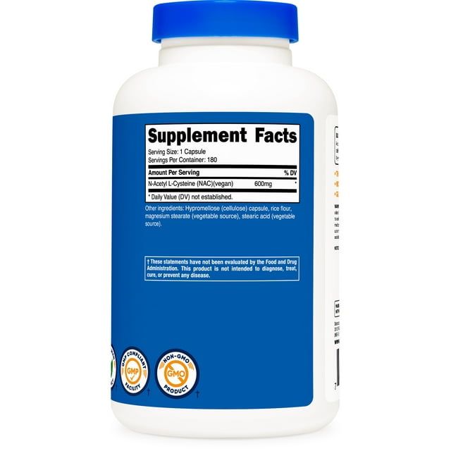 Nutricost NAC (N-Acetyl L-Cysteine) 600mg, 180 Capsules - Non-GMO, Gluten Free Supplement EasyOptionXY LLC