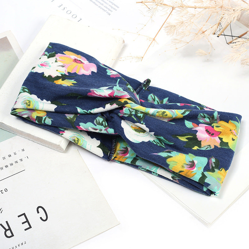 Sweat-absorbent And Anti-perspirant Bundled Headband With Wide-brimmed Print Headband Pi-Mart