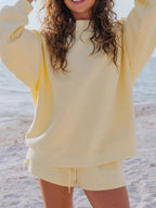 Relaxed Fit Round Neck Sweatshirt and Shorts Set THRIXINE