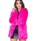 Women's Plus Size Faux Fur Coat - Long Sleeve Thick Winter Jacket in Black/Yellow/Rose Red (European & American Style)