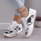 Women's Leopard Print Sneakers - Fashion Lace-Up PU Sports Shoes for Running/Walking (Non-Slip Rubber Sole, Breathable Mesh Lining) Pi-Mart