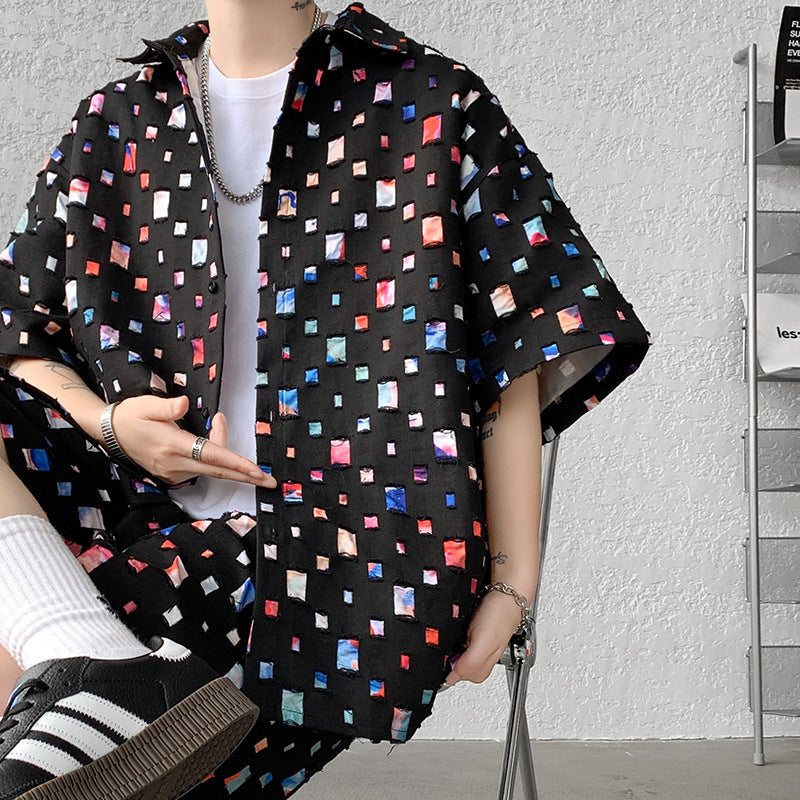 Summer New Chessboard Plaid Shirt Short Sleeve Shorts Suit Lootquake LLC