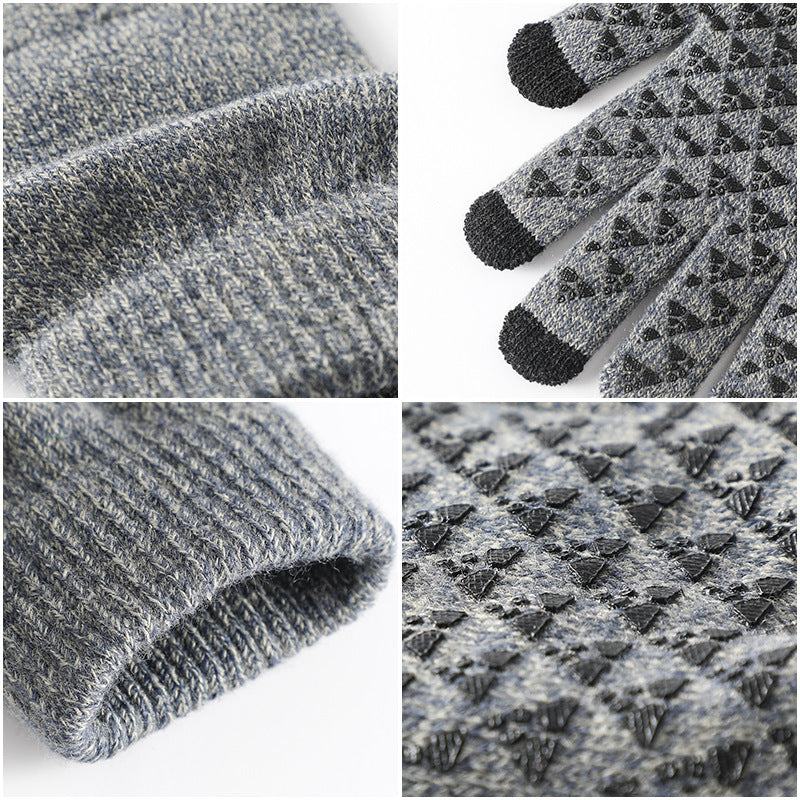 Winter Knitted Gloves For Men And Women Warm Cycling Anti-Cold Anti-Slip Triangular Offset Warm Gloves Pi-Mart
