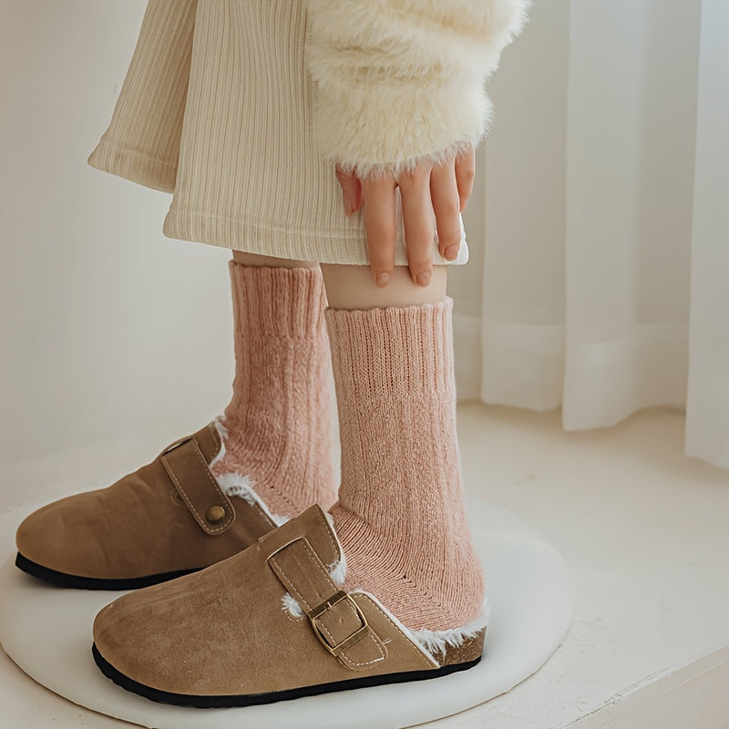 4 Pairs Thickened Socks, Warm & Comfy Terry Mid Tube Socks, Women's Stockings & Hosiery Lootquake LLC
