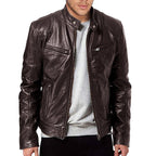 Slim Fit PU Leather Jacket - Stand Collar Youth Biker Jacket with Metal Details