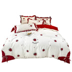 Strawberry Embroidery Cotton Four-Piece Cotton Bedding Silk Duvet Cover Pi-Mart