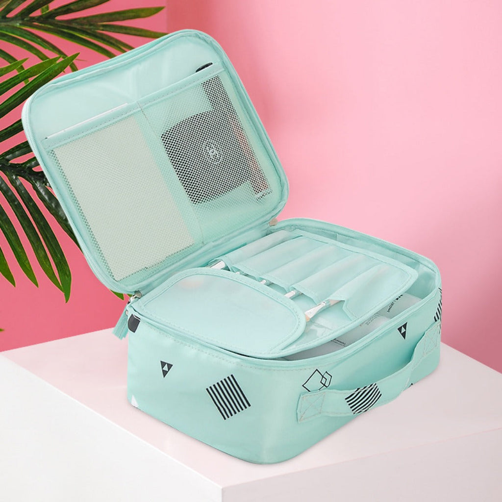 Travel portable large capacity cosmetic bag, printed nylon cosmetic storage bag, cosmetic case, toilet bag, makeup bag organizer, makeup bag with compartments, - SJB-DIAMOND ELITES