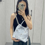 Denim blue chain backpack female, stylish and simple multi-functional portable shoulder bag, large capacity backpack with top handle - SJB-DIAMOND ELITES
