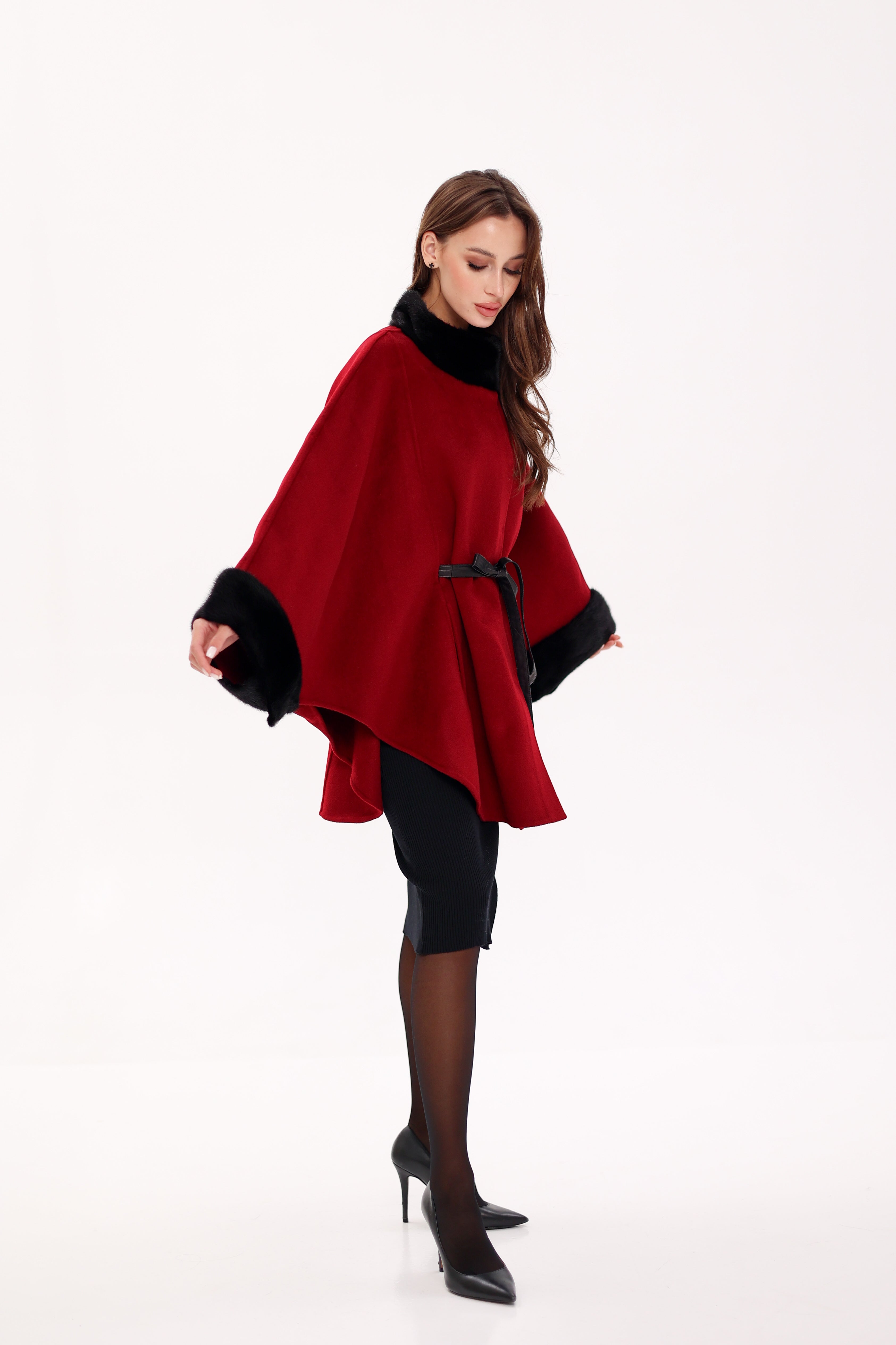 Genuine Scandinavian Mink Fur Double Face Wool Poncho - SJB-DIAMOND ELITES