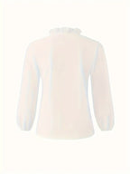 Pure Color Ruffle Hemline Shirt, Casual V-neck Long Sleeve Shirt. - SJB-DIAMOND ELITES