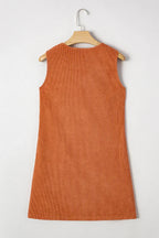 Gold Flame Corduroy Embroidered Patch Pocket Sleeveless Mini Dress