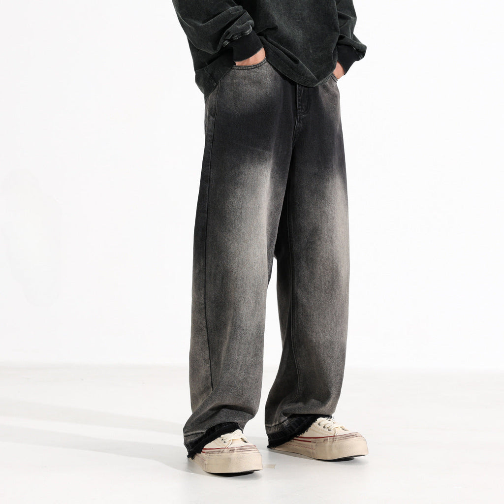 American-style Heavy Washed Black And Gray Straight Jeans Men's Loose Wide Leg Casual Trousers Lootquake LLC