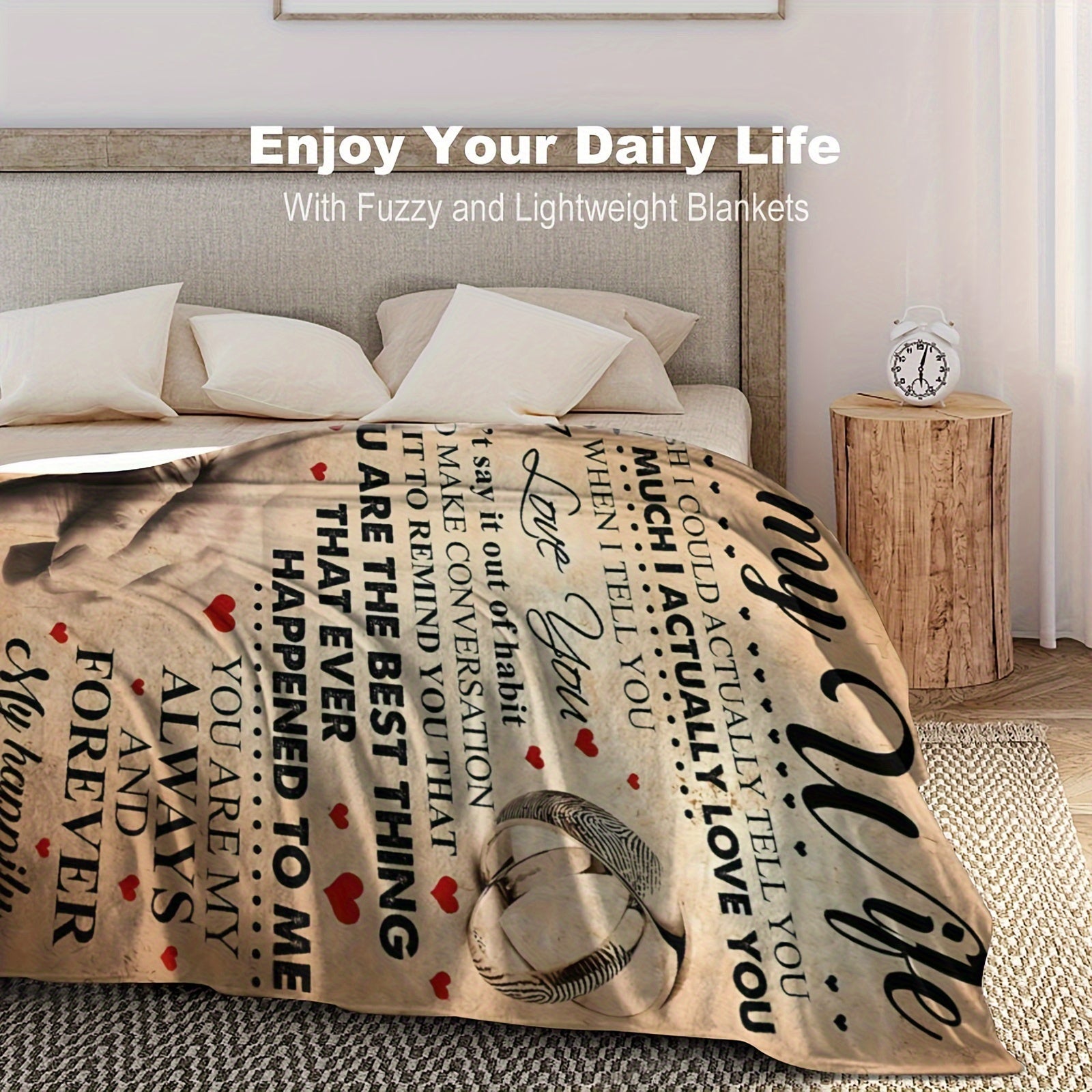 Plush Flannel Blanket for Wife - Husband to Wife Love Message - All-Season Softness for Sofa, Couch, Office, Camping, Bed, Travel, Living Room - Cozy Gift for Friends, Family, Birthday, 80x60in Lootquake LLC