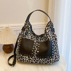 Ladies leopard print large capacity tote bag, vintage hobo bag casual, shoulder bag with crossbody strap, bag underarm bag women - SJB-DIAMOND ELITES