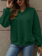V-Neck Solid Color Casual Sweatshirt THRIXINE