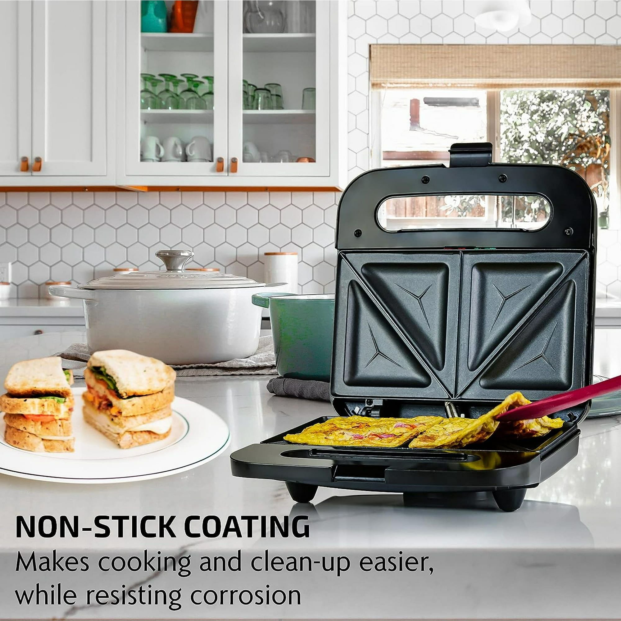 OVENTE Electric Sandwich Maker, Non-Stick Plates, Indicator Lights, Cool Touch Handle, Cooking Breakfast, Grilled Cheese, Tuna Melts and Snacks, New-Black GPS401B EasyOptionXY LLC