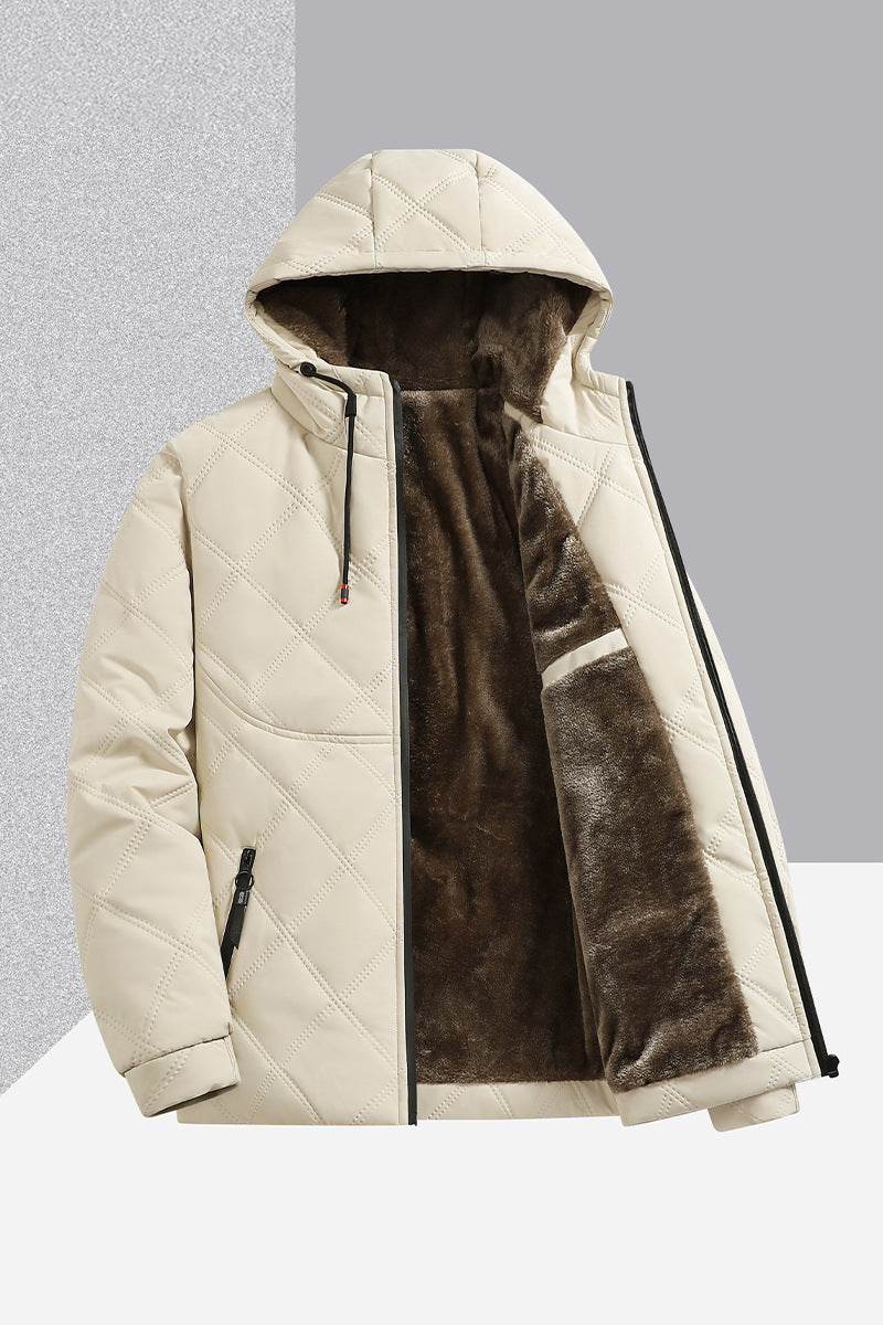 Men's Jacket With Fleece And Thick Cotton, Casual Hooded Stand-up Collar Pi-Mart
