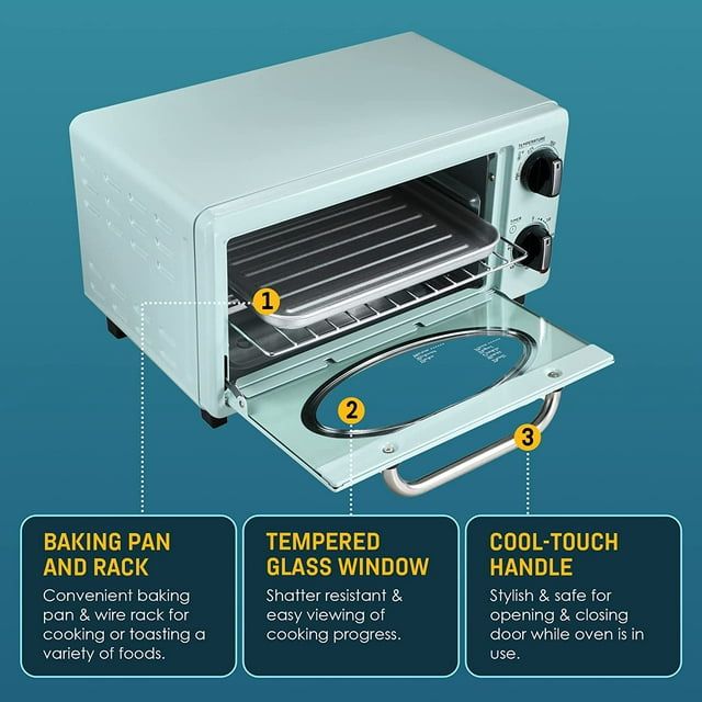 Elite Gourmet ETO147M New Collection Retro 2-Slice Toaster Oven, Mint EasyOptionXY LLC